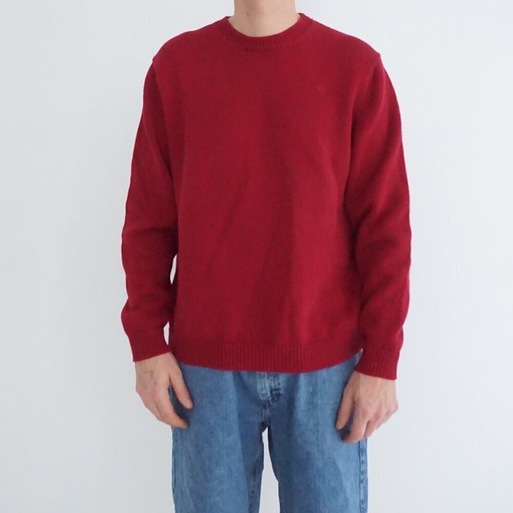 Eddie Bauer Red Cotton Crewneck Sweater Classic Preppy Quiet Luxury L